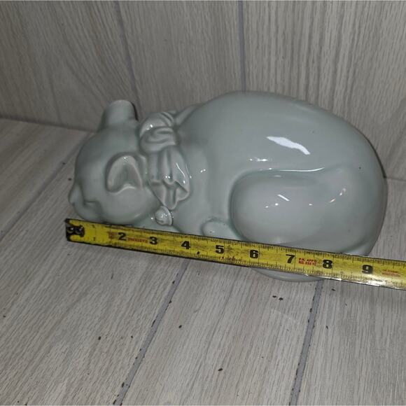 Vtg Andrea By Sadek Ceramic Sleeping Cat Large Figurine Celadon Blue Japan - Picture 5 of 7